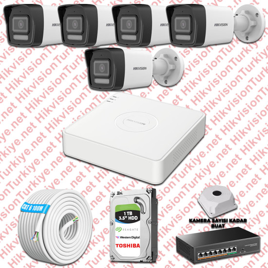 Hikvision İp 05 Kameralı Set 1080p Colorvu Mikrofonlu